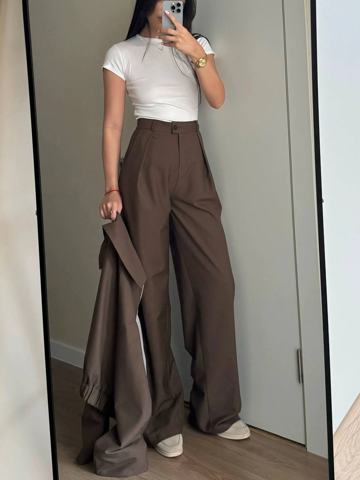 Zippered Jacket And Wide-leg Pants Two-piece Suit