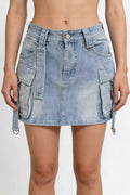 Women's Casual Large Pocket Denim Utility Short Skirt