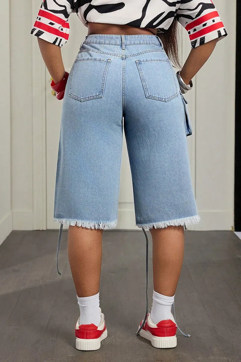 Women's Casual Cutout Cropped Denim Shorts