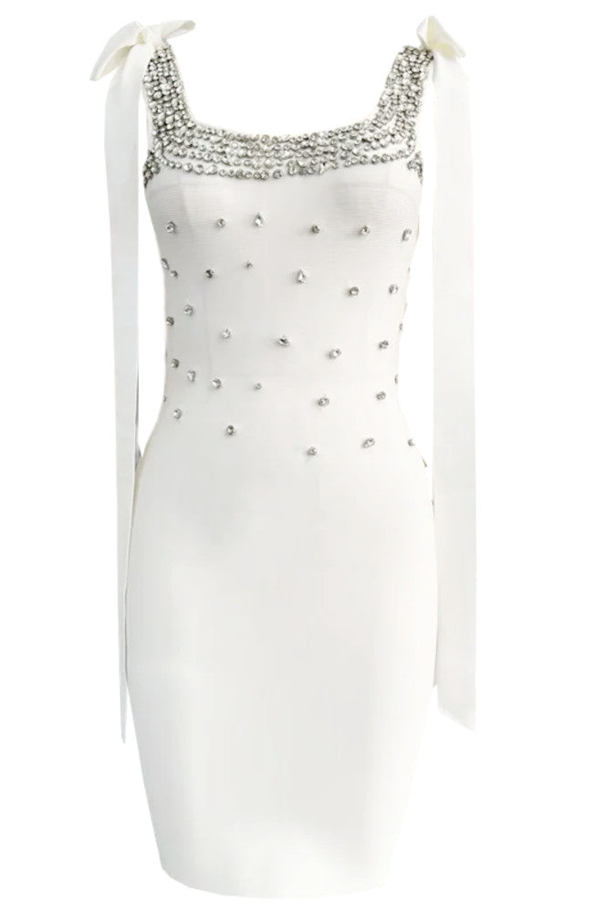 Crystal Bow Detail Dress White