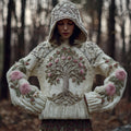 Women's Viking Style Tree Of Life And Rose Retro Warm Hooded Sweater