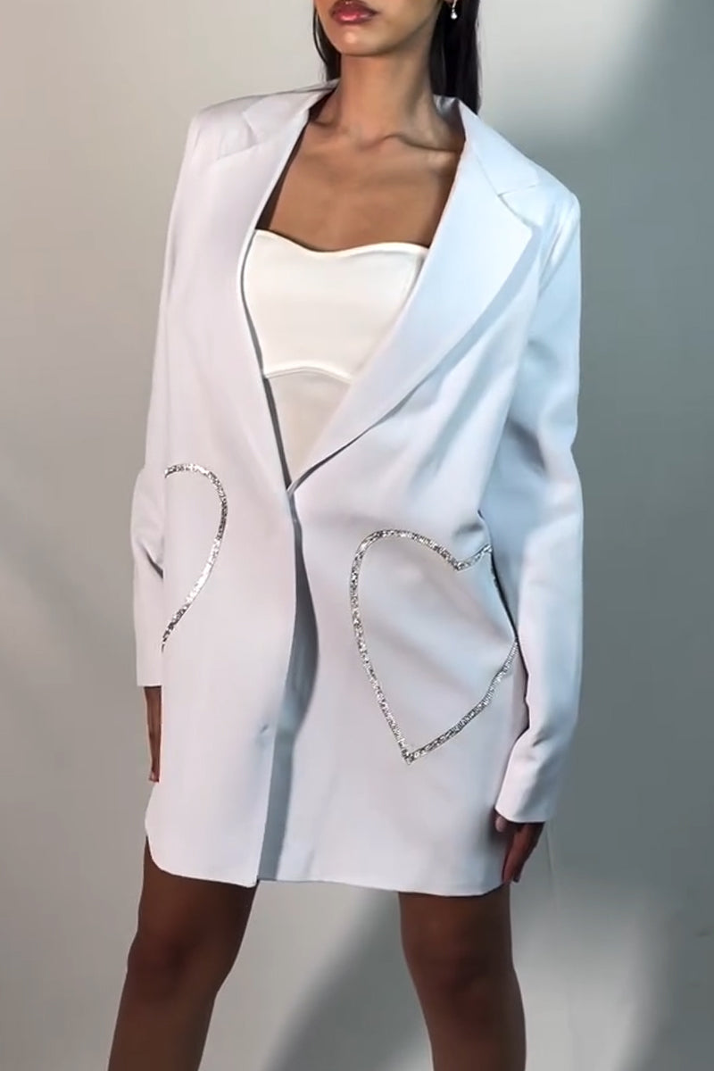 Women's Lapel Love Hot Stamping Diamond Hollow Casual Jacket