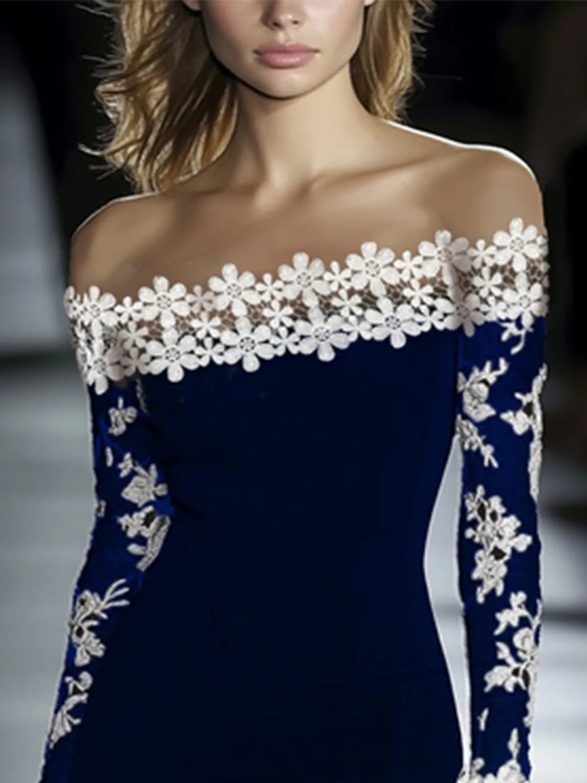 24-Hour-Shipping Lace Neckline Hip Dress