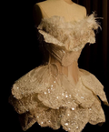 Classy Strapless Sequins Beaded Feathers Cocktail Dress White Mini Birthday Dress S254
