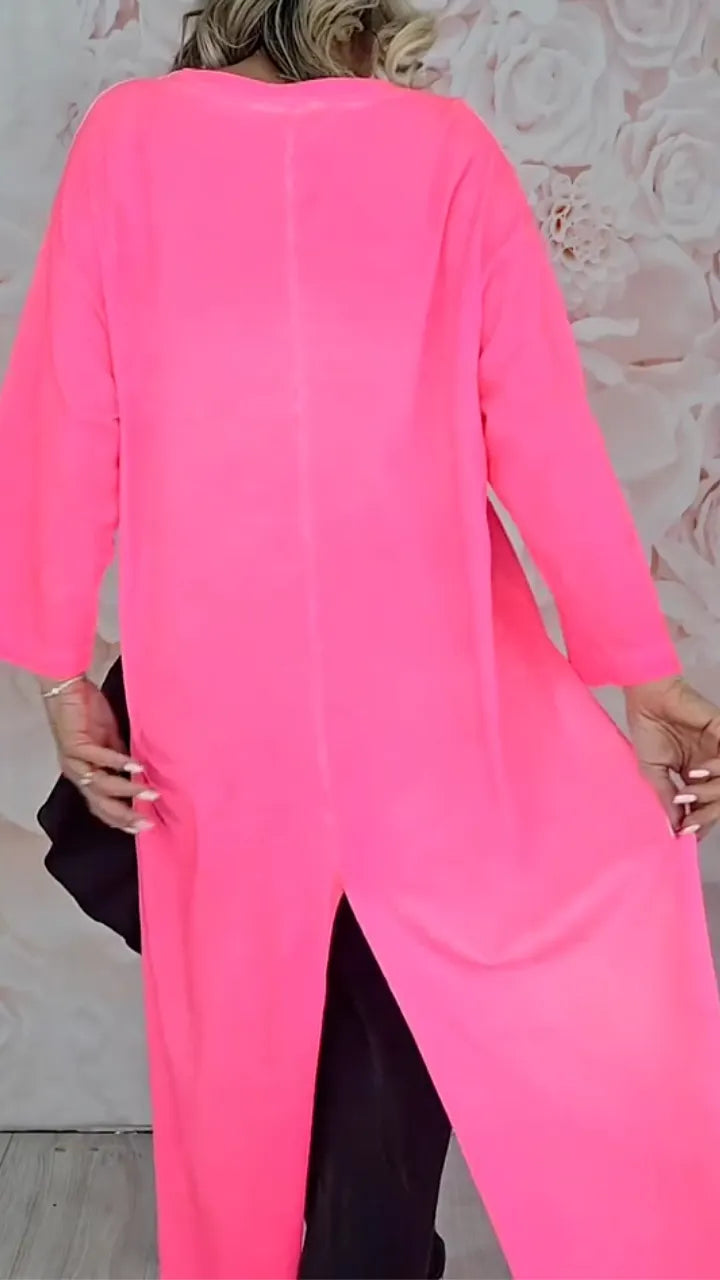 Women's Crew Neck Long Top with Asymmetrical Slits