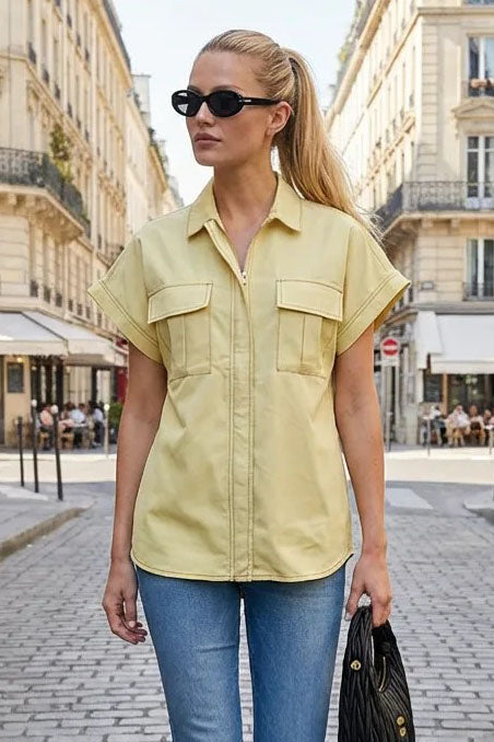 Stitch Detail Front Zip Up Blouse