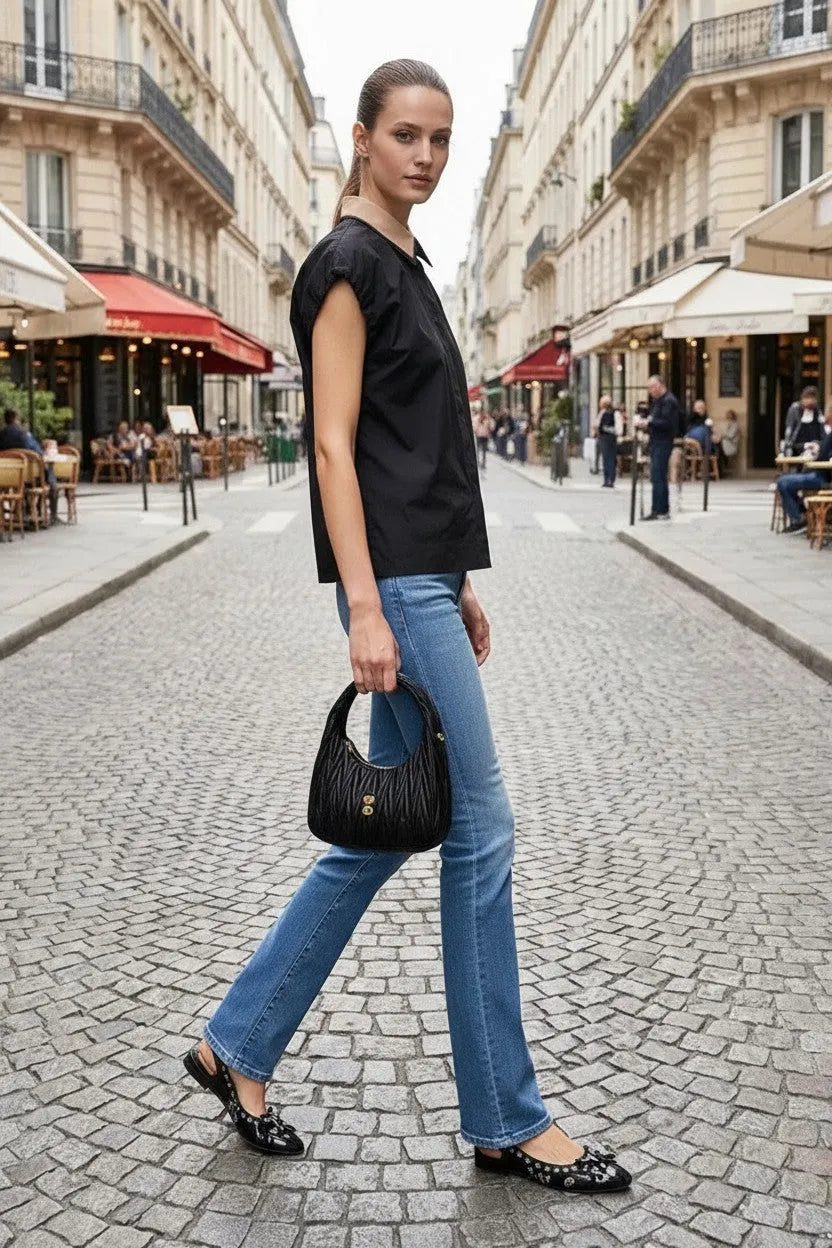 Short Sleeve Blouse with Detachable Collar