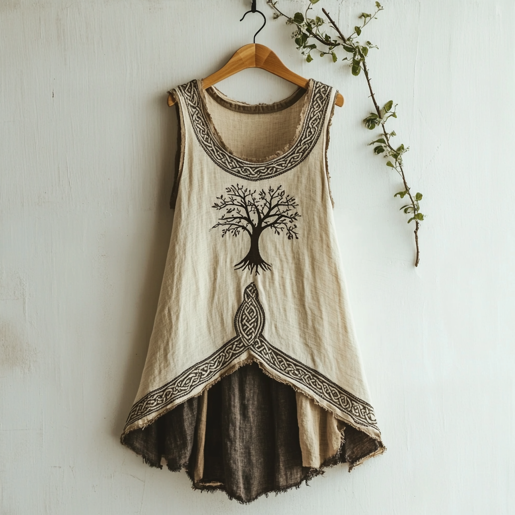 Women's Viking Tree Of Life Celtic Art Linen Sleeveless Top