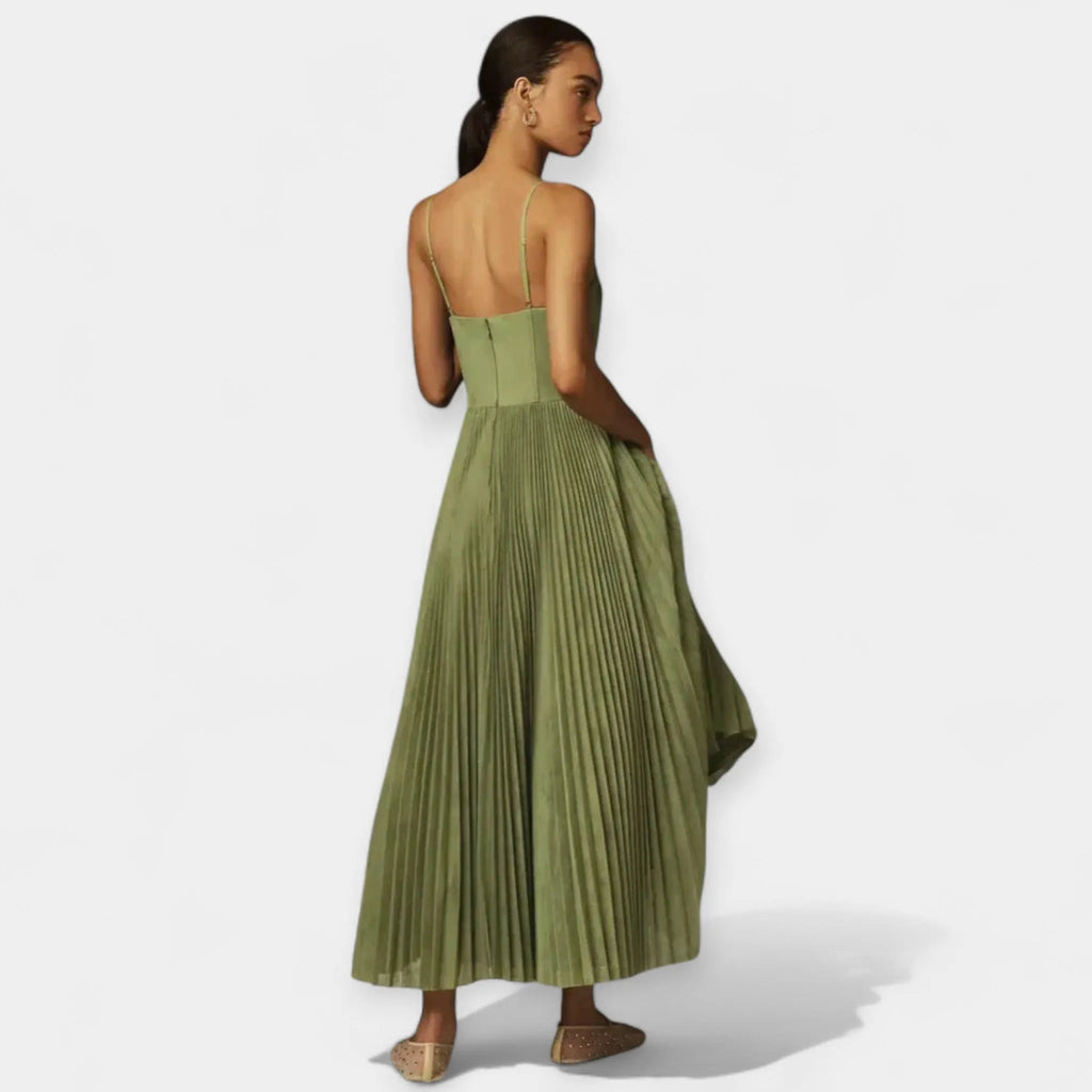 Midi Dress with Pleats and Tulle