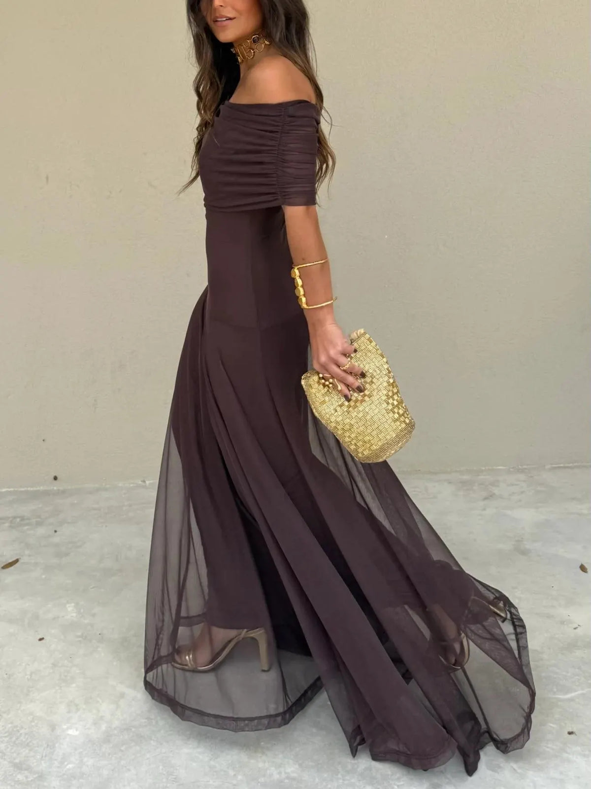 Toledo One Shoulder Mesh Maxi Dress