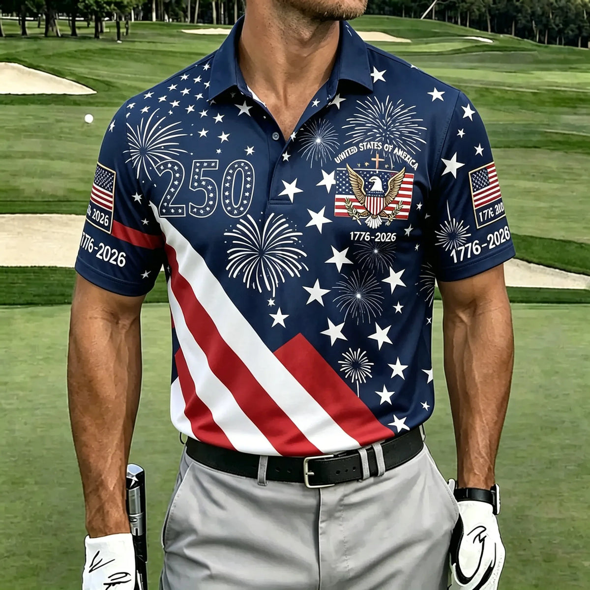 USA Patriotic Distressed American Flag Golf Polo Shirt | Tactical Eagle Patriotic Polo