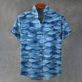 Japanese-style Ocean Pattern Art Print Casual Shirt