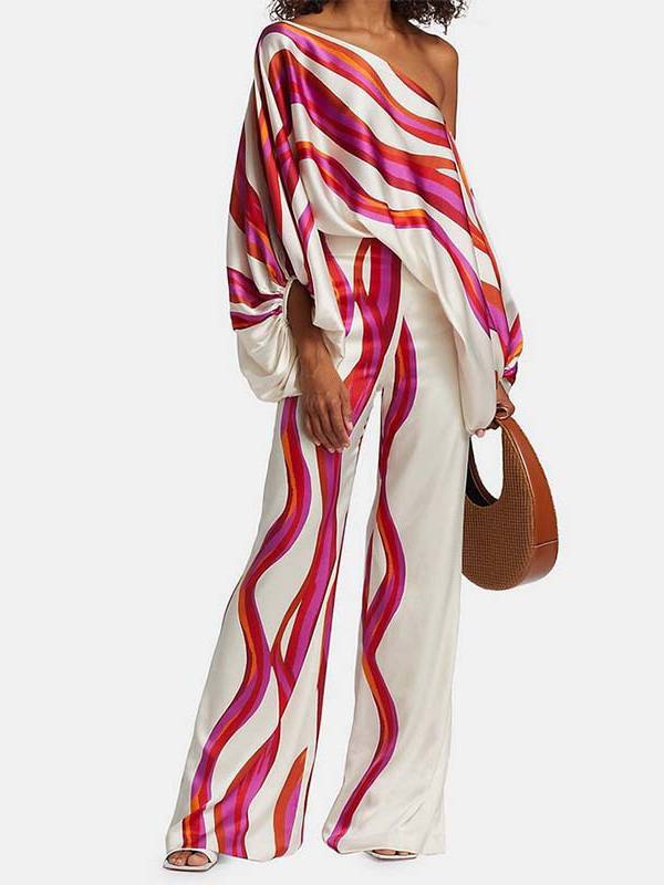 Printed Dolman Sleeve Wide Leg Pants Set