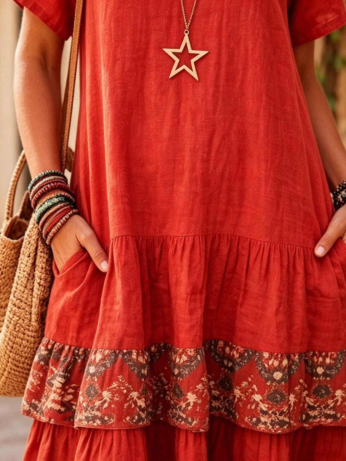 Womenâs Casual Short Sleeve V Neck Ruffled Hem Pocket Dress