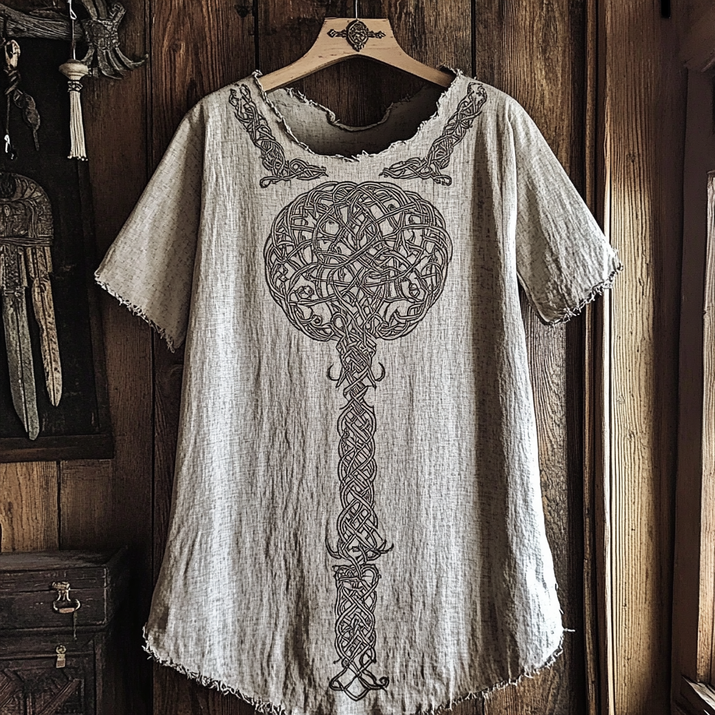 Women's Viking Tribal Tree Of Life Print Linen T-shirt