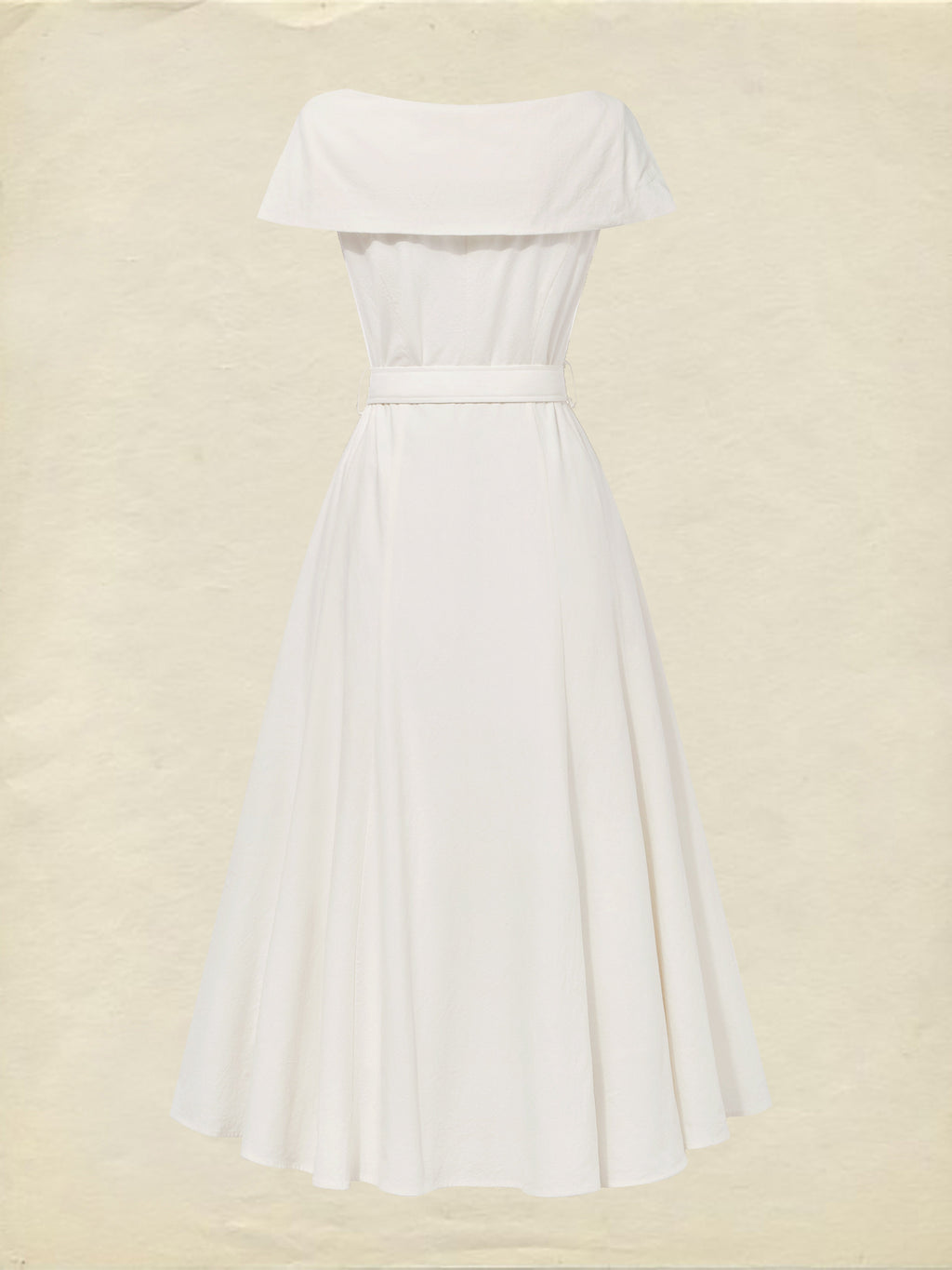 Midi Linen Dress, Short Sleeves, Shawl Collar, Plain, Button Design, French Vintage, White