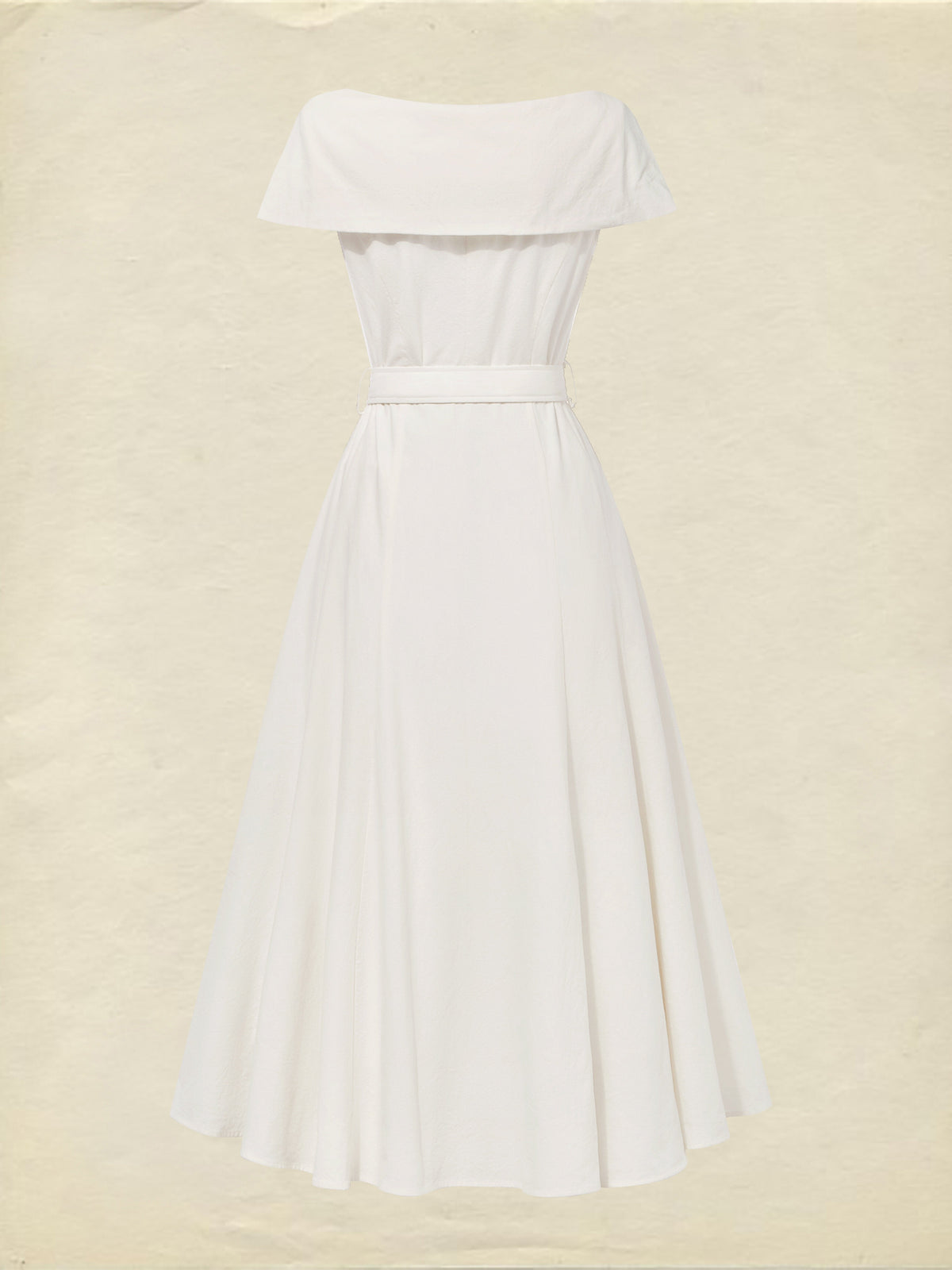 Midi Linen Dress, Short Sleeves, Shawl Collar, Plain, Button Design, French Vintage, White
