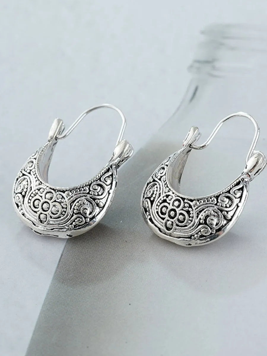 Women's Vintage Silver Round Earrings