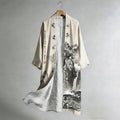Men's Retro Landscape Painting Art Linen Long Kimono
