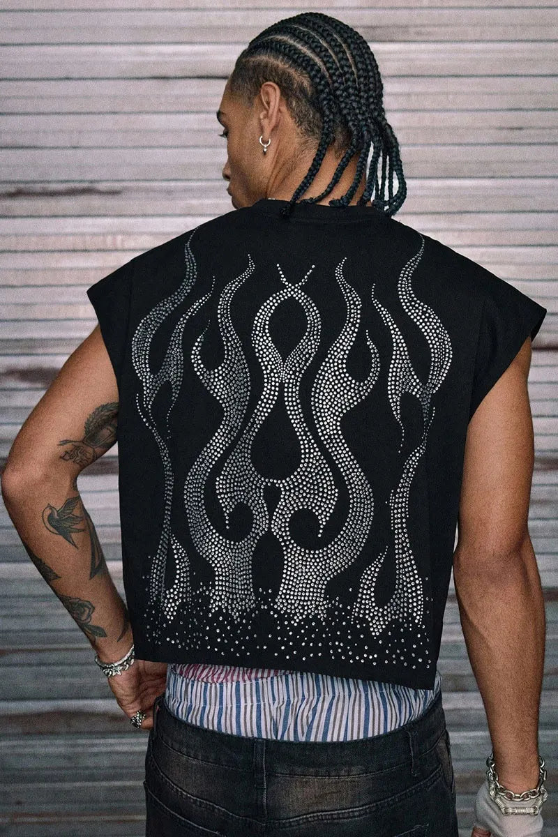 Flame Rhinestone Back Design Men's Tank Top