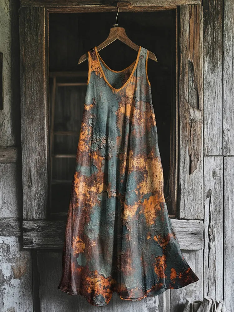 Vintage Rust Art Tank Midi Dress