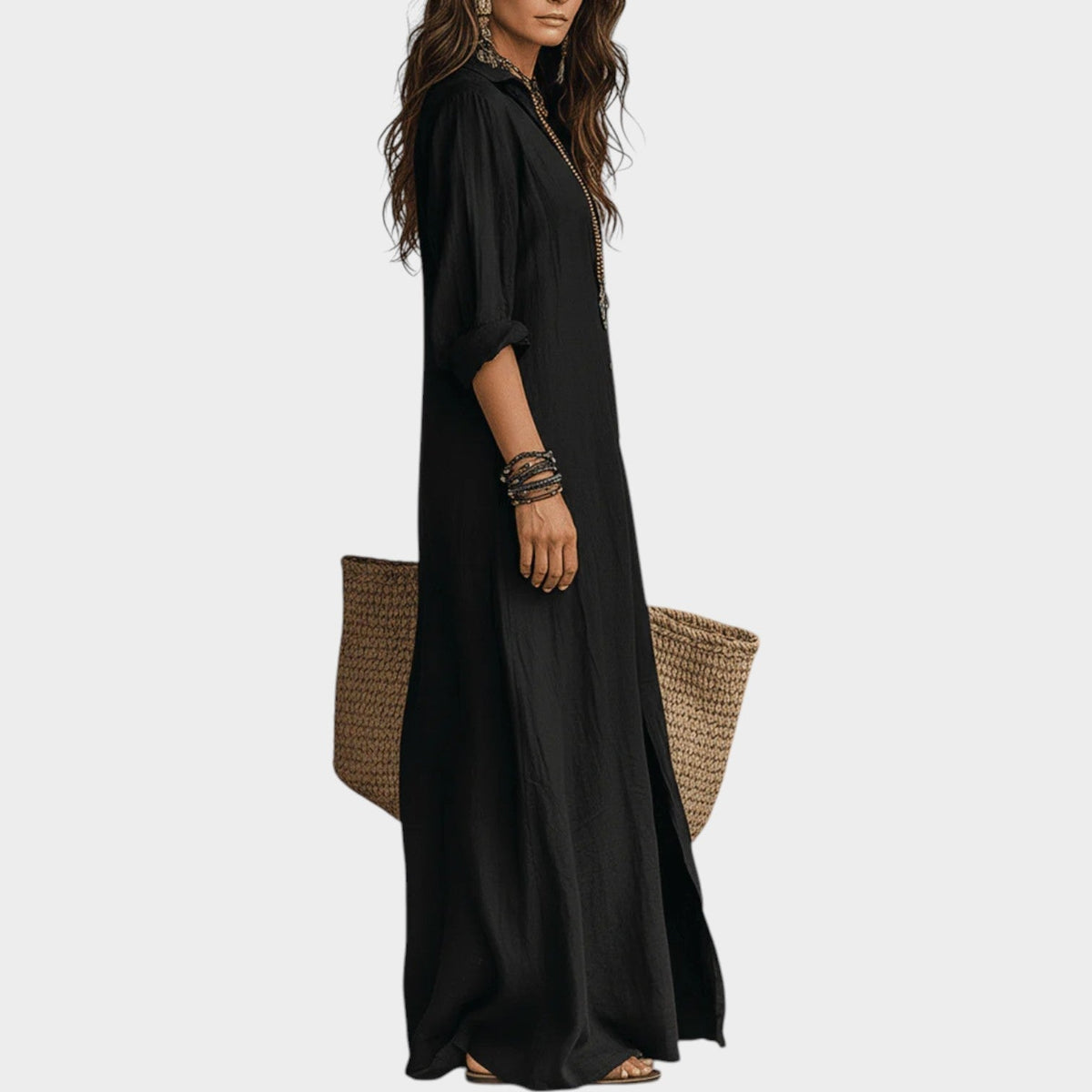 Flowy Button-Front Maxi Dress