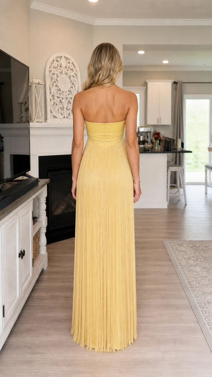 Strapless Fringe Cutout Maxi Dress