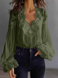 Women's Lace Patchwork Puff Sleeve Shirt