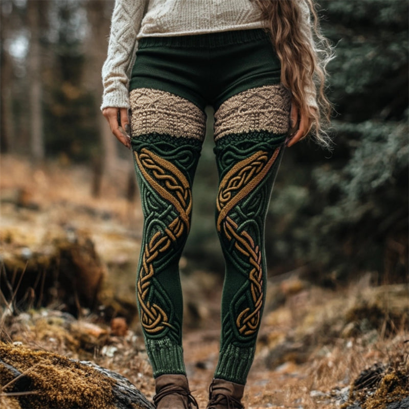 Irish Celtic Colorblock Mystical Cozy Knit Leggings