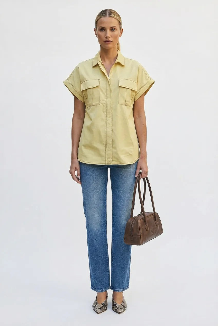 Stitch Detail Front Zip Up Blouse