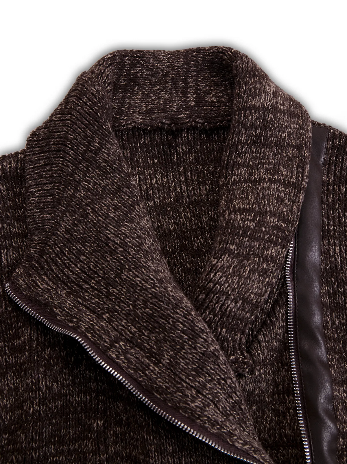 Brown Asymmetrical Zip Ribbed Knit Jacket