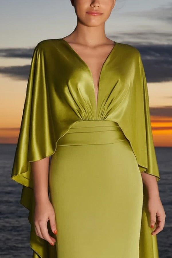 Formal Evening Dress Green V Neck Maxi Dress