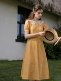 Yellow Embroidery Midi Dress