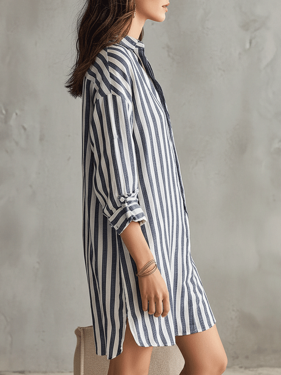 Relaxed Striped Oversized Blue & White Shirt Mini Dress