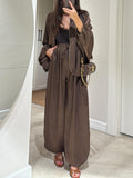 Brown Jacket + Drawstring Pants Casual Two-piece Suit