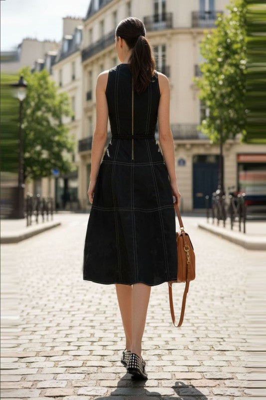 STITCH DETAIL MIDI DRESS W / BELT