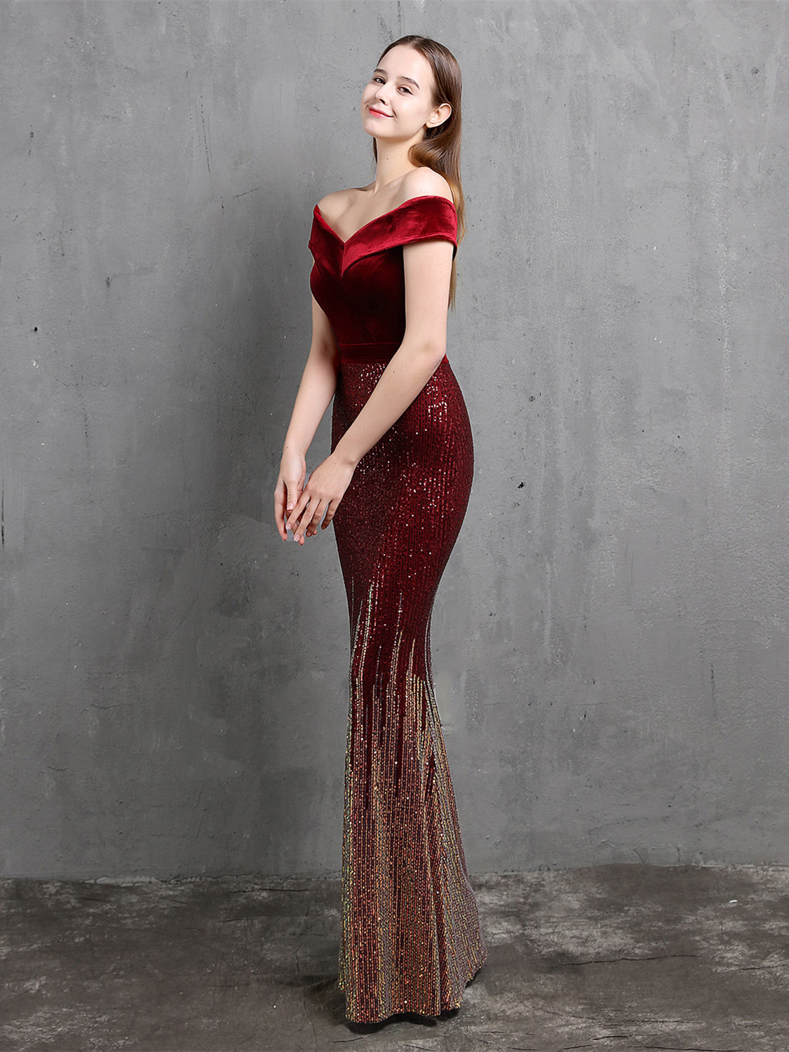 One Shoulder Fishtail Velvet Evening Maxi Dress