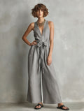 Momocco Elegant Waist-Knot Jumpsuit - Sleeveless Wide-Leg One-Piece Quiet Luxury Set