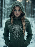 Women's Celtic Knot Jacquard Cozy Knit Hooded Sweater