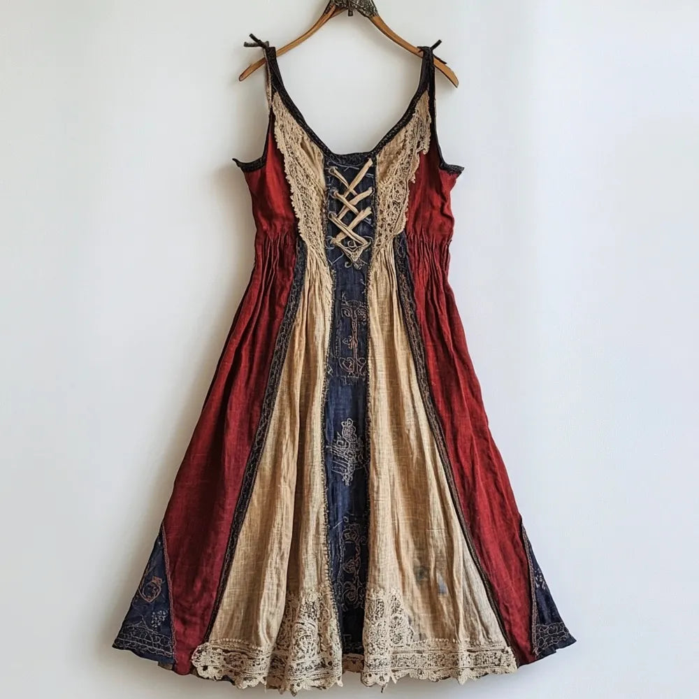 Viking Vintage Linen Halter Tie Dress