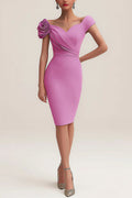 Wedding Guest Dress Purple Sweetheart Neckline 3D Flower Knee-Length Dress