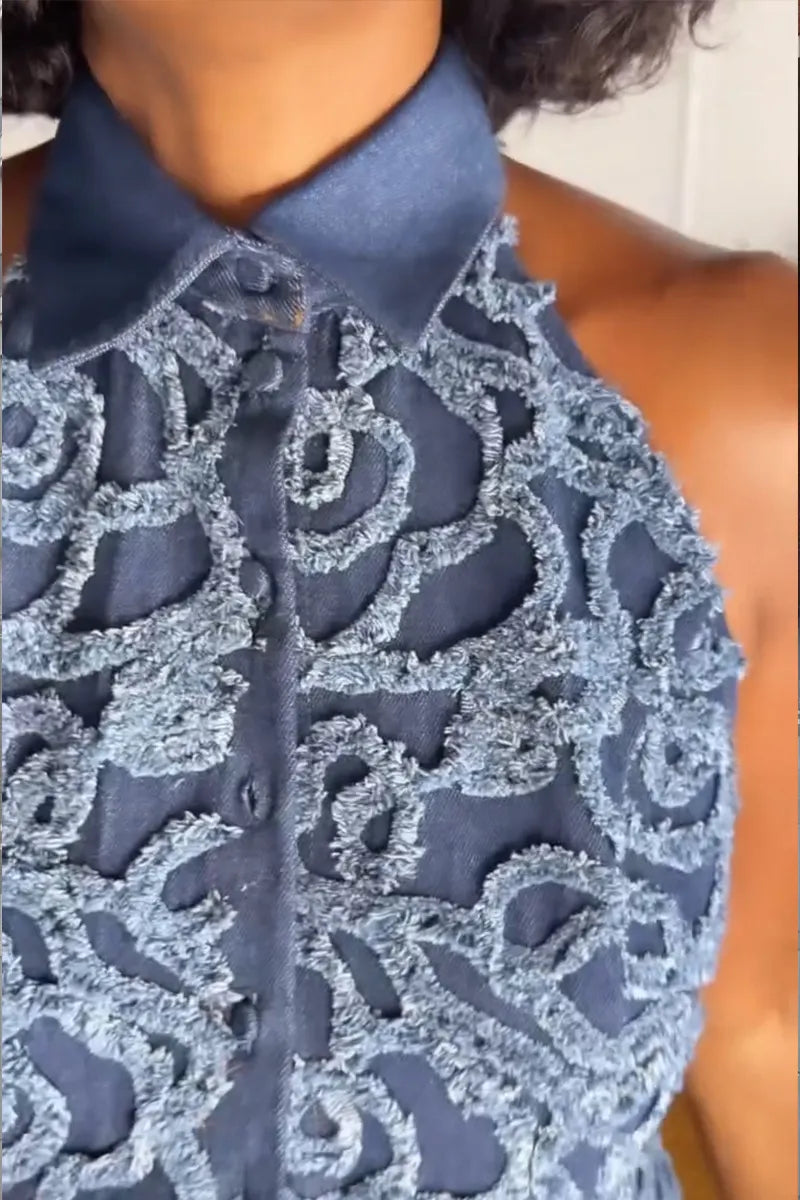 Women's Fashion 3D-Embroidered Denim Vest or Skirt