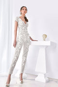Fully embroidered short sleeves jumpsuit