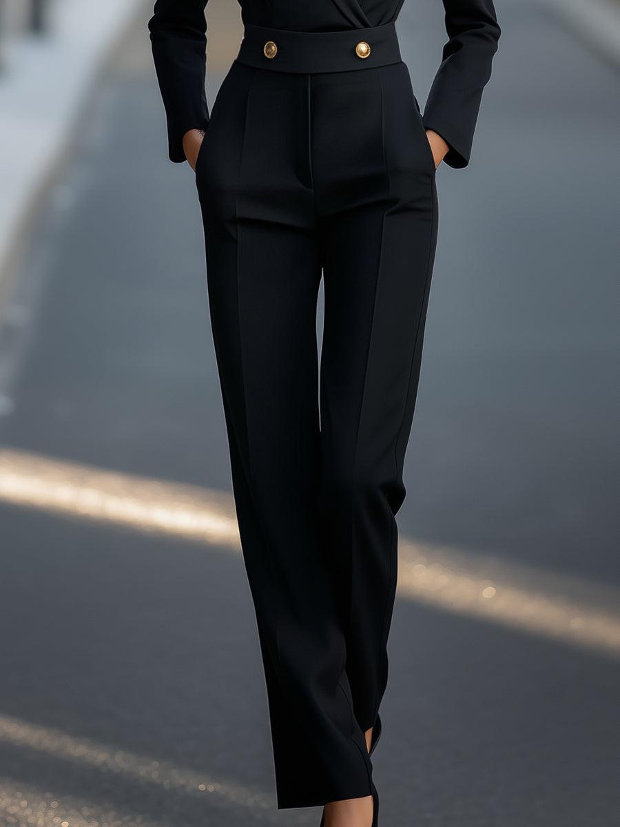 Tailored Jumpsuit With Gold Button Accents