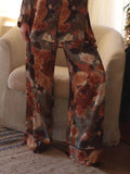 Modern Bouquet Unique Print Elastic Waist Pocketed Wide Leg Pants