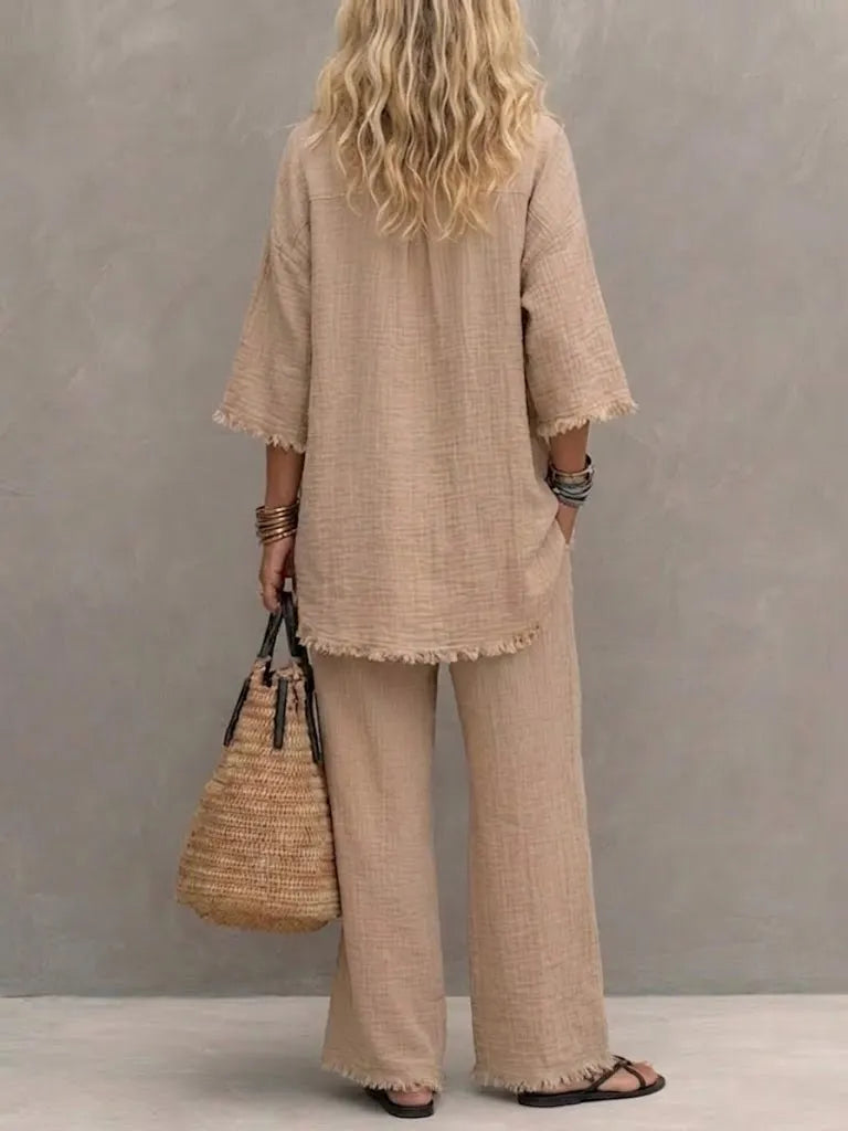 Womenâs Casual Simple Vintage Cotton-linen Set