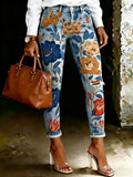 Women's Vintage Ethnic-print Artistic-print Jeans With Pockets