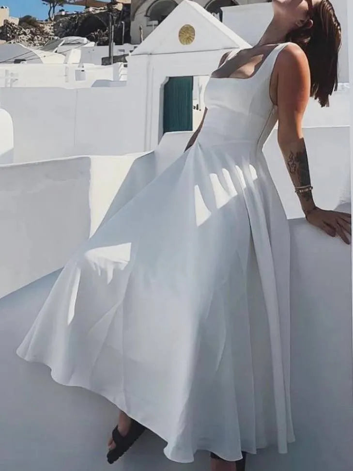 Elegant Sling Square Collar Large Swing MidI Dress