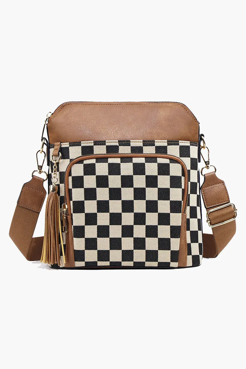Women's Checkerboard Pattern Color Block Shoulder Bag