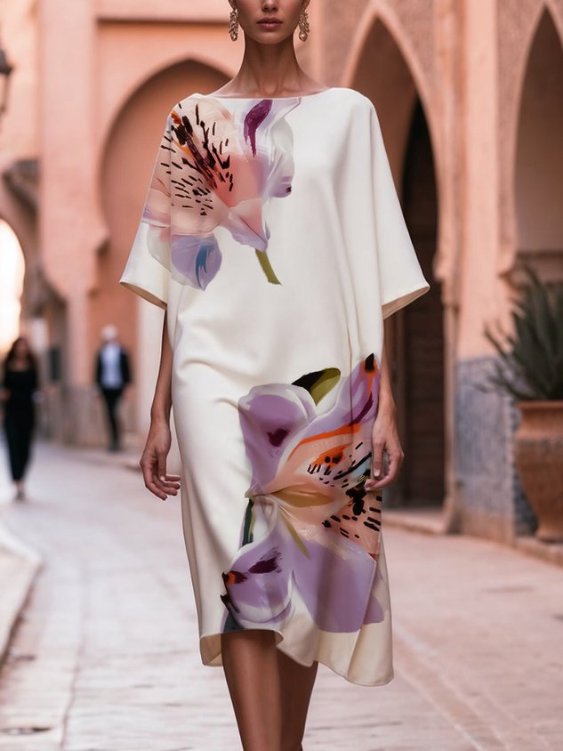 Elegant Floral Loosen Off The Shoulder Midi Dress